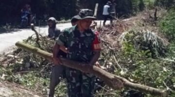 Babinsa dan Kepala Desa Satukan Warga, Jalan Kuta Tinggi Dibersihkan demi Kenyamanan Pengguna
