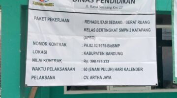 Teks Foto : Papan Informasi Proyek di SMPN 2 Katapang,