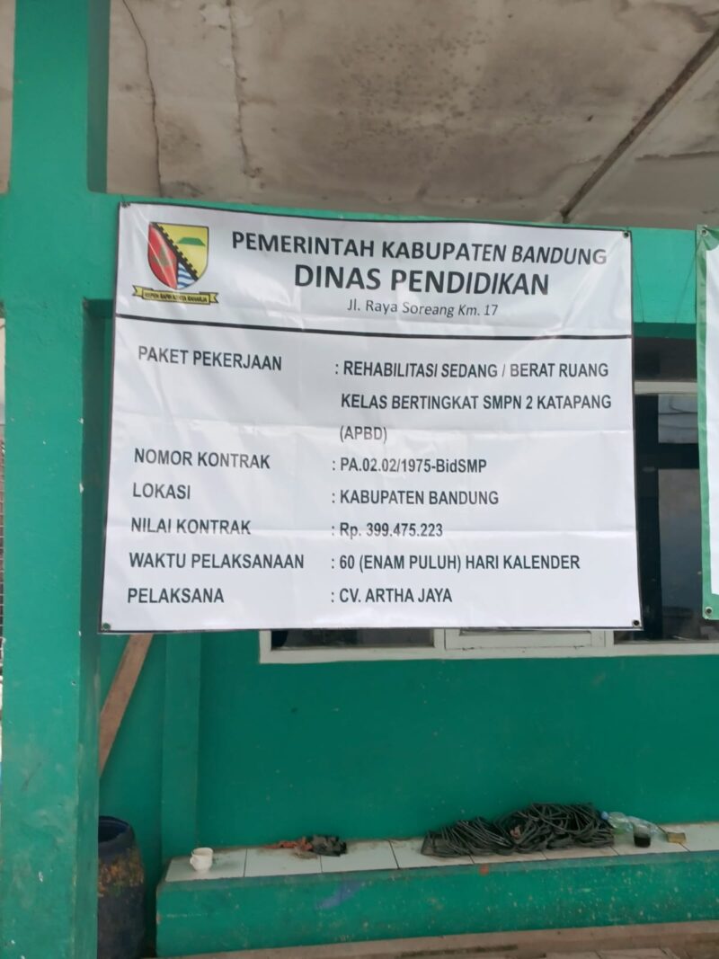 Teks Foto : Papan Informasi Proyek di SMPN 2 Katapang,