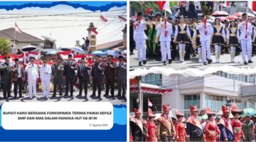 Bupati Karo Bersama Forkopimda Terima Pawai Defile SMP dan SMA dalam Rangka HUT ke-81 RI