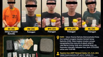 GSN Polres Karo Gerebek Rumah di Kabanjahe, Lima Pria Diamankan Bersama Sabu dan Ganja