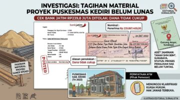 Tagihan Material Proyek Puskesmas Kediri Belum Lunas, Cek Rp239,8 Juta Ditolak Bank